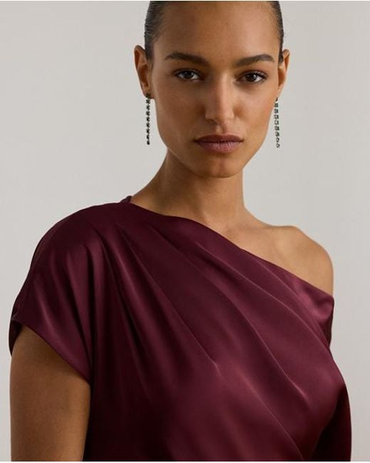 Ralph Lauren Red Schulterfreies Satin-Charmeuse-Kleid