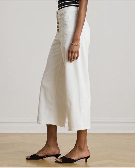 Ralph Lauren White High-Rise Wide-Leg Cropped Jean