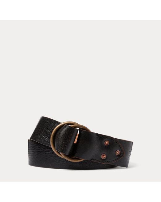 RRL Black Leather Double-o-ring Belt for men