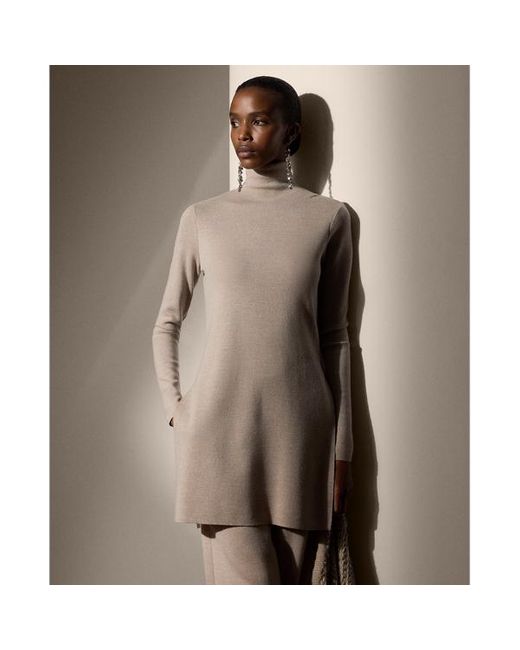 Ralph Lauren Ralph Lauren Merino Wool Mockneck Tunic Sweater in Brown Lyst UK