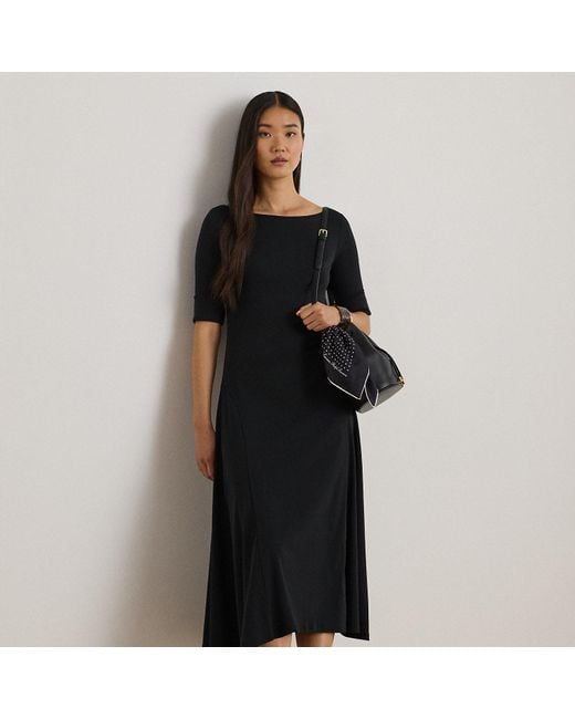 Ralph Lauren Black Stretch Cotton Midi Dress