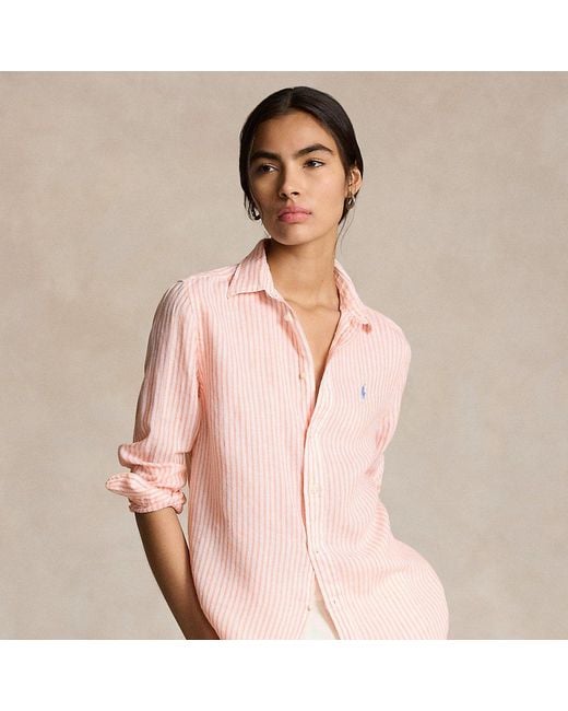 Polo Ralph Lauren Pink Relaxed Fit Striped Linen Shirt