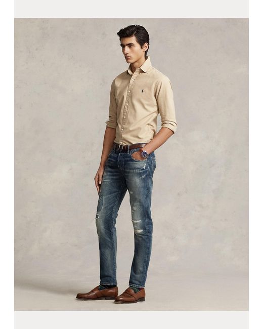 Polo Ralph Lauren Custom Fit Garment-dyed Oxford Shirt in Natural for Men |  Lyst UK
