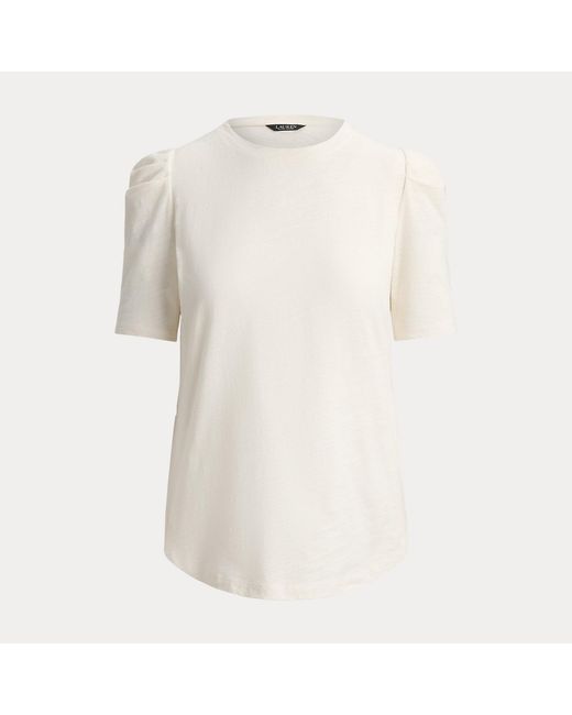 Ralph Lauren Gray Slub Jersey Puff-Sleeve Top