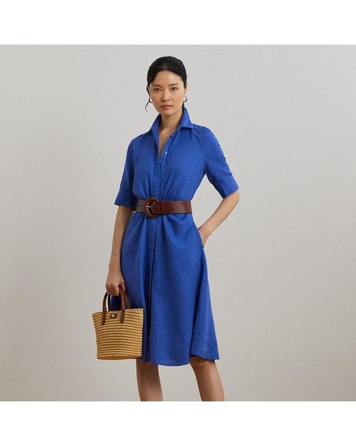 jisoo blue dress Women's Blue And White Cotton Blend Striped Shirt Dress With Red Chest –  Modesees main image 1