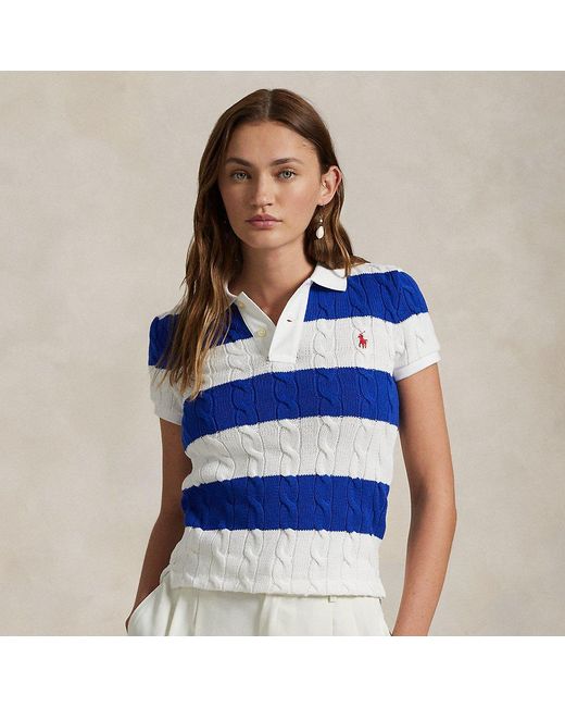 Polo Ralph Lauren Blue Slim Fit Cable-Knit Polo Shirt
