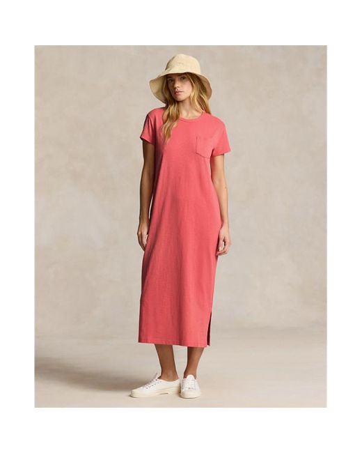 Polo Ralph Lauren Red Cotton Crewneck Pocket T-shirt Dress