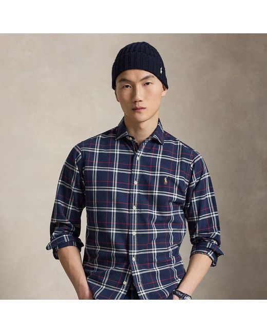 Polo Ralph Lauren Blue Custom Fit Plaid Oxford Shirt for men
