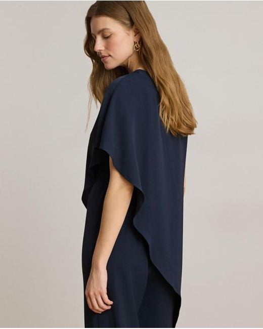 Ralph Lauren Blue Cape Georgette One-Shoulder Jumpsuit