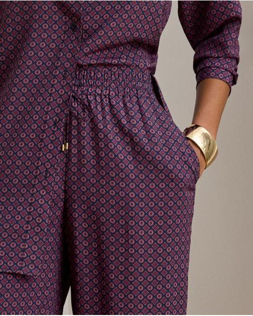 Ralph Lauren Purple Foulard-Print Crepe Wide-Leg Pant