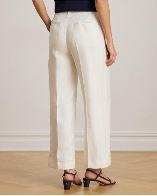 Ralph Lauren White Linen-Blend Twill Wide-Leg Cropped Trouser