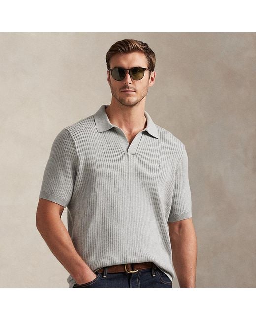 Polo Ralph Lauren Gray Ralph Lauren Rib-Knit Cotton Johnny-Collar Sweater for men