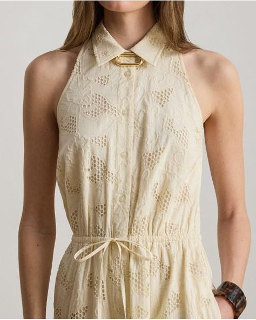 Ralph Lauren Natural Floral-Eyelet Voile Tiered Shirtdress