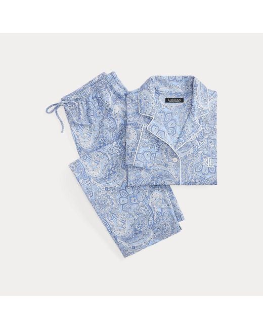 Ralph Lauren Blue Paisley Cotton Jersey Capri Sleep Set