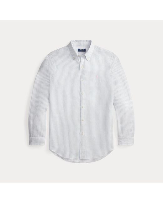 Polo Ralph Lauren White Slim Fit Striped Linen Shirt for men