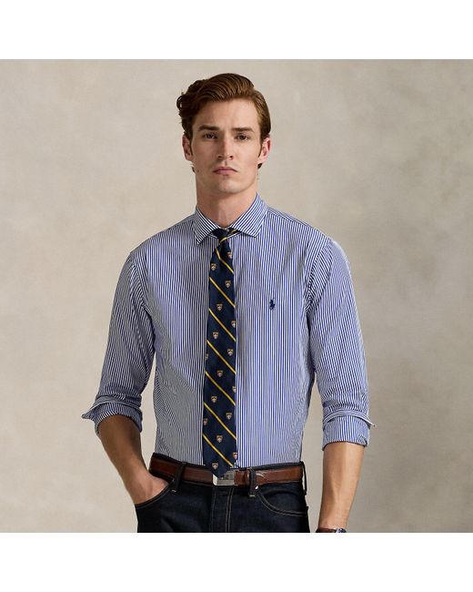 Polo Ralph Lauren Blue Custom Fit Striped Poplin Shirt for men