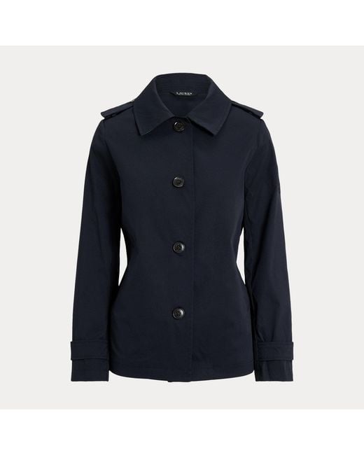 Ralph Lauren Blue Embroidered-Crest Twill Trench Coat