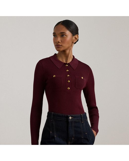 Ralph Lauren Red Ralph Lauren Rib-Knit Long-Sleeve Polo Sweater