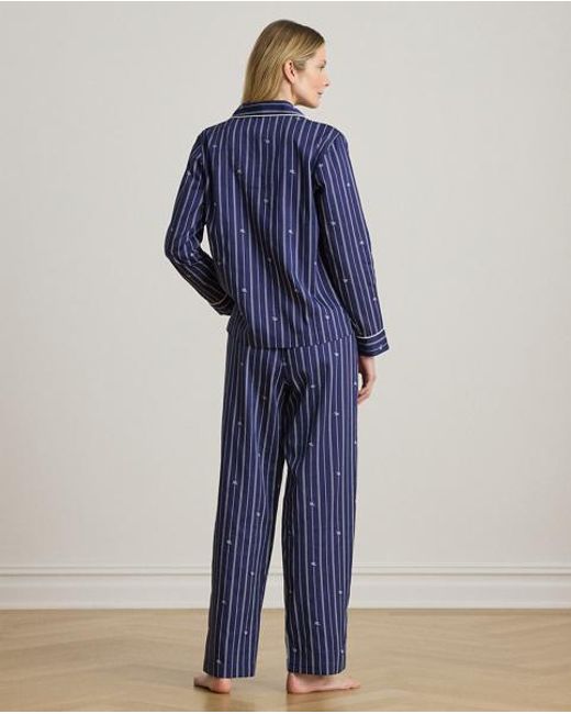 Ralph Lauren Blue Logo Striped Sateen Sleep Set