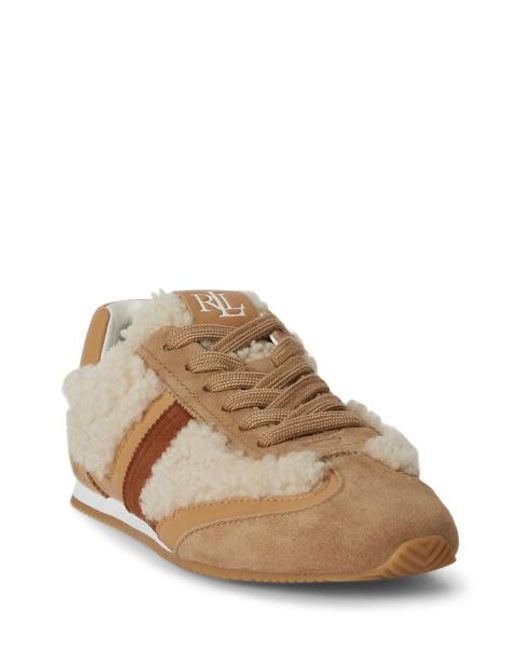 Ralph Lauren Natural Dani Low-Profile Suede-Shearling Trainer
