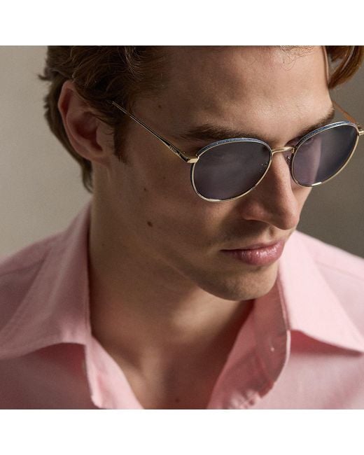 Polo Ralph Lauren Brown Ralph Lauren Denim-Effect Round Metal Sunglasses for men