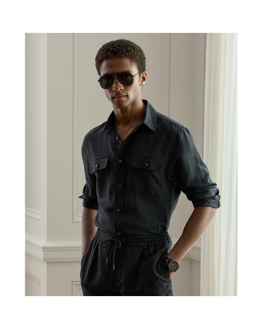 Camicia in seta e lino di Ralph Lauren in Black da Uomo