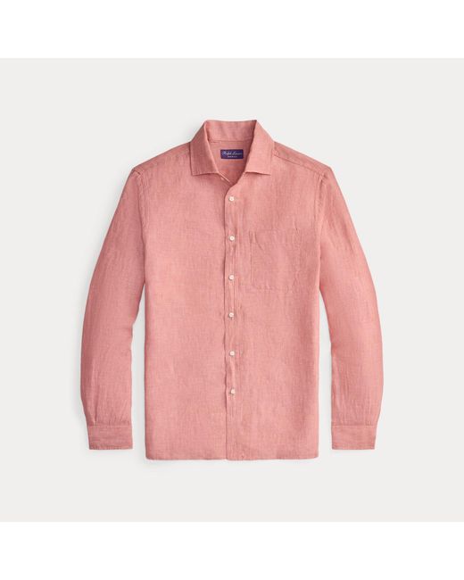 Ralph Lauren Pink Linen Chambray Shirt for men