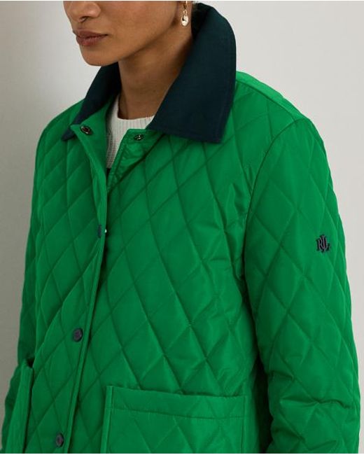 Ralph Lauren Green Twill-Trim Diamond-Quilted Barn Jacket