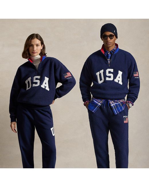 Polo Ralph Lauren Blue Relaxed Fit Flag Fleece Pullover for men