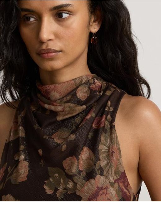 Ralph Lauren Brown Mockneck Floral Georgette Cocktail Dress