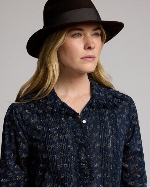 RRL Blue Geblümte Baumwollbluse Mit Biesen
