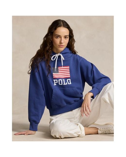 Polo Ralph Lauren Blue Logo Flag Oversize Fleece Hoodie