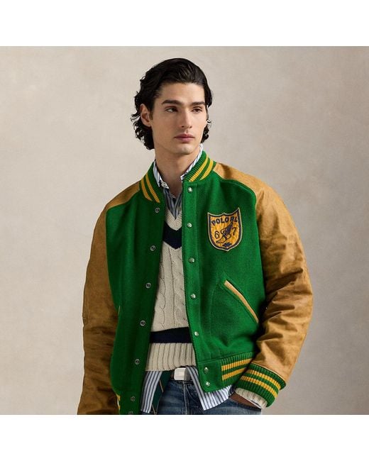 Ralph Lauren Green Vintage-Inspired Letterman Jacket for men