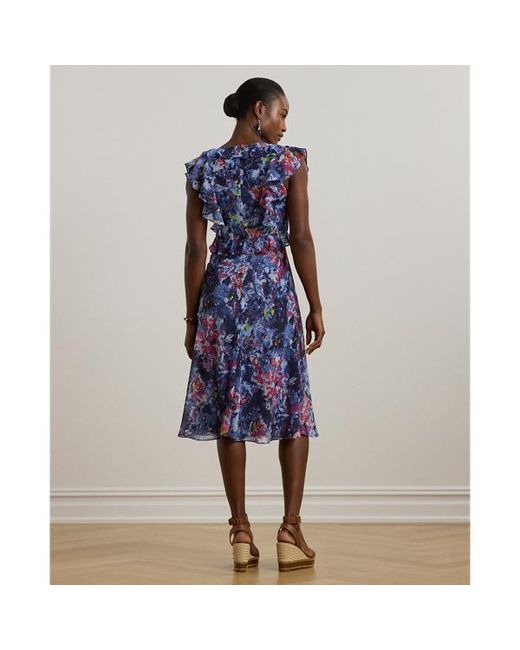 Ralph Lauren Blue Ralph Lauren Print Ruffle-Trim Georgette Midi Dress
