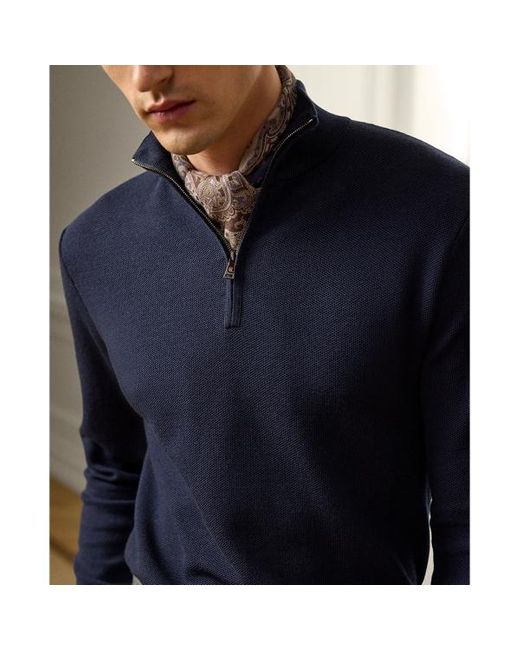 Maglia in lana piqué con cerniera di Ralph Lauren in Blue da Uomo