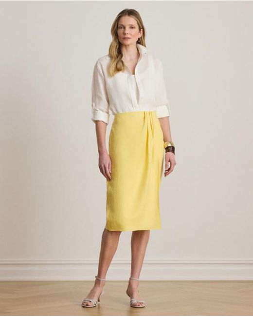 Ralph Lauren Metallic Linen Faux-Wrap Pencil Skirt