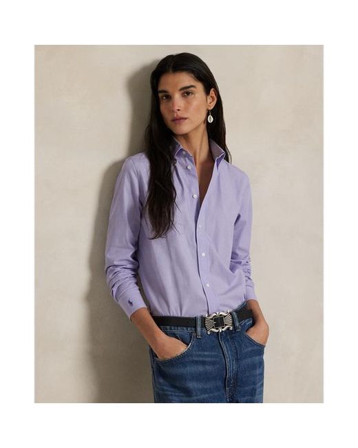 Polo Ralph Lauren End-On-End Stretch Slim Fit Cotton Shirt in Purple | Lyst