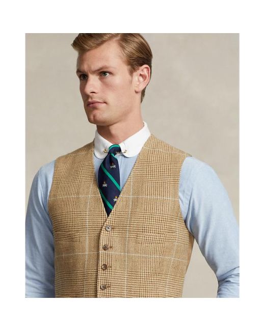 Polo Ralph Lauren Blue Plaid Tweed Waistcoat for men