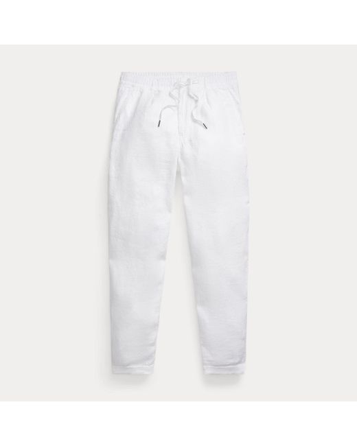 Polo Ralph Lauren White Lateef Slim Tapered Fit Linen Trousers for men