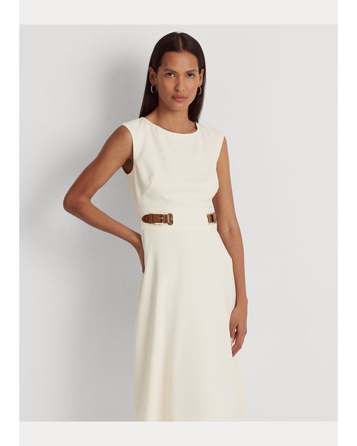 Ralph Lauren Buckle-trim Double-faced Crepe Dress in Natural
