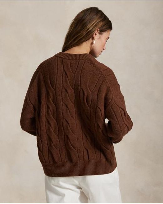 Polo Ralph Lauren Wollen-Kasjmier Kabeltrui Met V-Hals in het Brown