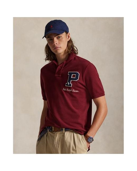 Polo Letterman in piqué Classic-Fit di Polo Ralph Lauren in Red da Uomo