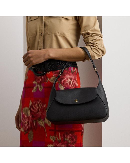 Ralph Lauren Red Crosshatch Medium Schylar Shoulder Bag