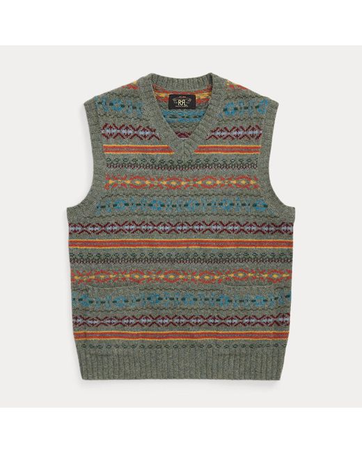 RRL Green Fair Isle Wool-Blend Sleeveless Jumper for men