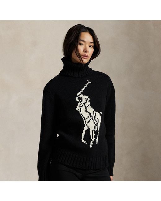 Polo Ralph Lauren Black Big Pony Wool Turtleneck Sweater