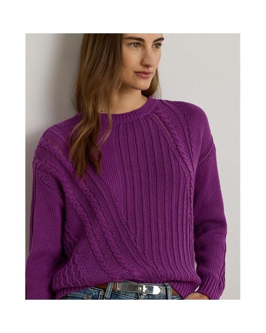 Maglia a girocollo in cotone a pointelle di Ralph Lauren in Purple