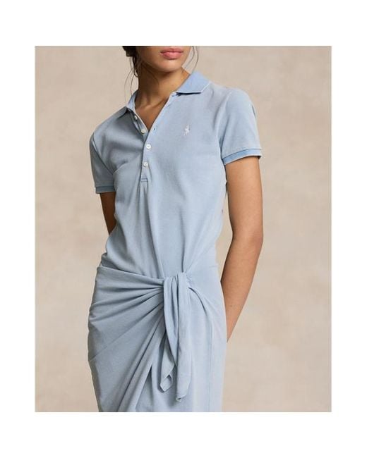 Polo Ralph Lauren Blue Pique Faux-wrap Polo Shirtdress