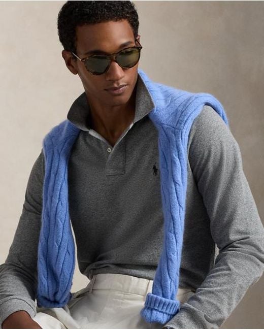 Polo Ralph Lauren Custom-Slim Langarm-Polo in Gray für Herren