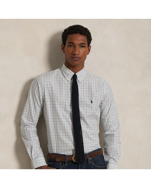 Polo Ralph Lauren Custom Fit Geruit Stretchpoplin Overhemd in het Gray voor heren