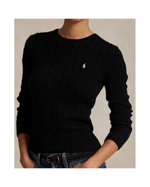 Maglia a girocollo in cotone a trecce di Polo Ralph Lauren in Black